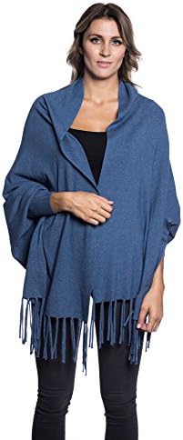 Abbino 2414 Poncho with Fringes for Womens Ladies - 5 Colours - Transition Autumn Winter Warm Modern Casual Comfortable Promotion Fashion Flexible Sale Young Stylish Delicate Trend - Blue