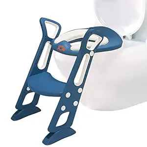 JUNIOR JOE Foldable Potty Training Seat Chair with Safe Handrails, Non-Slip Toilet Potty Stand and Ladder for Kids (LAKE BLUE)