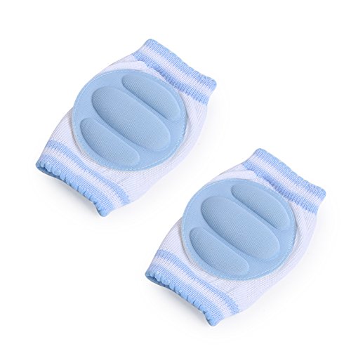 Zicac One Pair Cute Infant Toddler Baby Adjustable Elastic Strechy Soft Knee Elbow Leg Pad Crawling Safety Protector (Blue)