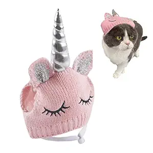 Lanyarco Cute Unicorn Hat Accessory Halloween Costume for Small Dogs & Cat Kitten, Cat Costume Pink