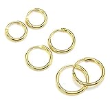  Pack de Pendientes de Aro en Plata de Ley Chapados en Oro de 18 Quilates - Pack de 8mm, 10mm y 12mm
