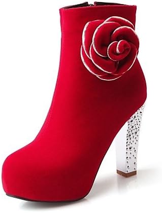 GGX TiMu Women's Boots Fall/Winter Combat Boots/Round Toe Fleece Office &amp; Career/Casual Chunky Heel Flower Black/Red Others , red-us5.5 / eu36 / uk3.5 / cn35 , red-us5.5 / eu36 / uk3.5 / cn35