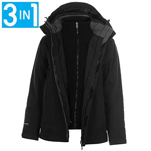Chaqueta 3 en 1 para hombre. con capucha oculta, forro de malla, impermeable, de marca Karrimor, negro, large