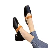 Tianwlio Frauen Herbst Winter Stiefel Schuhe Stiefeletten Boots Damen Mode Mittlere Absätze mit Flachem Mund Quadrat Hauptstudentenschuhen Arbeitsschuhen Schwarz 36