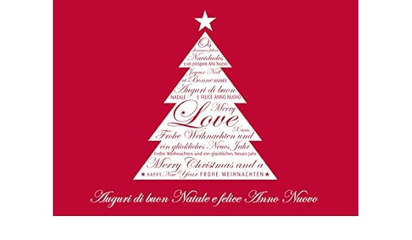 Auguri Di Buon Natale E Felice Anno Nuovo.Red Christmas Greeting Card With A Christmas Tree Shape From Red Typo Variations For Christmas Auguri Di Buon Natale E Felice Anno Nuovo With Envelope 1 Amazon Co Uk Office Products
