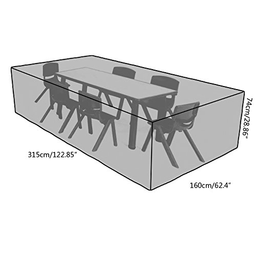 Befied Gartenmöbel Abdeckung, Schutzhülle und Wasserdichte Abdeckplane für quadratische und rechteckige Sitzgarnituren, Gartentische und Terrasse Möbelsets 250 x 250 x 90cm /315x160x74cm (315x160x74cm) - 3