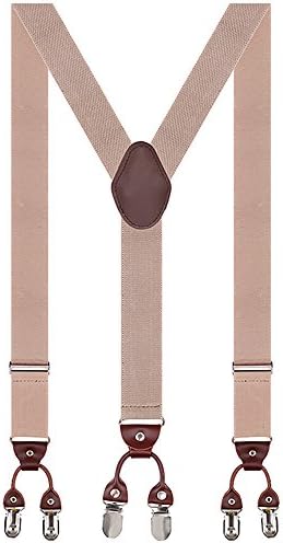 Men Braces 35mm Standard Adjustable and Elastic Suspenders Y Shape with 6 Strong Clips - Heavy Duty Khaki