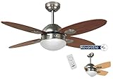 Palas de mdf Bastilipo Bermeo Ventilador Techo con Mando A Distancia, Metal, Gris Satinado, 105 X 41 cm