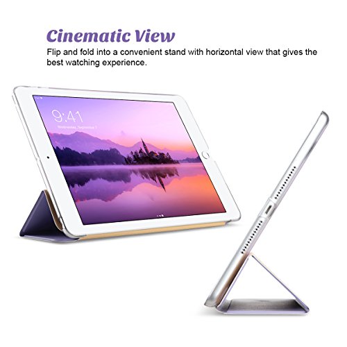 Neues iPad 2017, 9.7 Zoll Hülle, ULAK ultra dünne magnetische Selbstweck u. Schlaffunktion intelligente Abdeckung Trifold Standplatz-Fall mit Entwerfer-harte rückseitige Shell für neues iPad 9.7 Zoll 2017 Modell (Lavendel) - 4