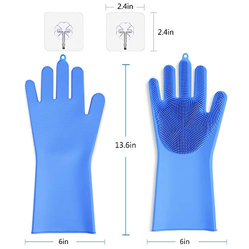 Preisvergleich Produktbild Surepp wiederverwendbare Silikon-Handschuhe mit Scrubber,Küchenhelfer, Hitzebeständig, Reinigen, Haushalt, Geschirrspülen, Autowäsche (Blau)