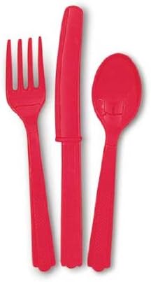 Disposable Party/Picnic Plastic 12x Forks/Knives/Spoons Cutlery Ruby Red 12 Sets