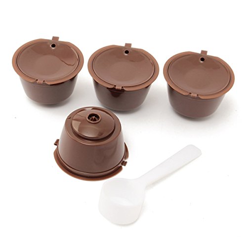 LKXHarleya 4 Pcs Coffee Filter Cup with a Spoon Portable & Paperless Permanent Reusable Brown Lid Covered Gauze Net with a Plastic Spoon