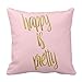 Personalized Inspirational Pillow cover Standard Size 16 x 16 Happy is Pretty Quote Faux Gold Foil Glitter Pink Throw Pillowcase