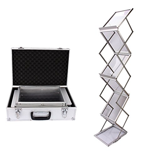 Yosoo Présentoir à brochures Pliant avec Valise Aluminium,Porte-brochures présentoir de sol, stand d'affichage pour expositons,Argent