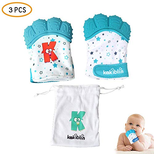 KOBWA Baby Teething Mitten, 3PCS Molar Teether Gloves for Toddler Self-Soothing Pain Relief, Food Grade Silicone Teething Toy, BPA Free, Built-in Sound Paper, with Travel Bag for 3-12 Months Infants