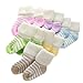 Eleery Unisex Baby Newborn Children 6 Pack Striped Non Slip Terry Socks Candy Color Soft Thicken Socks (Age 0-1)