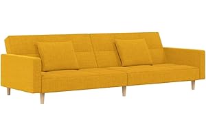 vidaXL Divano Letto a 2 Posti con 2 Cuscini Giallo in Tessuto