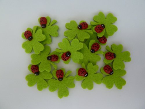 Kleeblatt Kleeblätter aus Filz mit Marienkäfer und Klebepad in 22er Pack Dekoration aus Filz mit Glückskäfer Streudeko Streuteile als Glücksbringer Tischdeko - 4