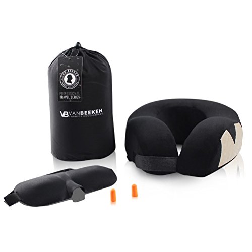 Reise-Nackenkissen Nackenhörnchen – aus weichem, bequemen Memory-Schaum-Stoff – flauschiges Nackenstützkissen zum Reisen mit GRATIS Schlafbrille, Ohrenstöpsel und Tragetasche | VAN BEEKEN Reisekissen - 4