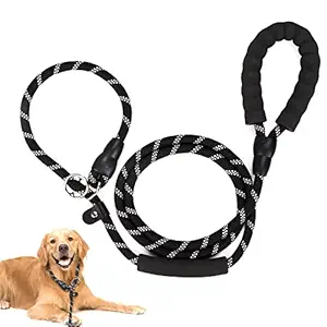 ELECTOMANIA 6FT Dog Training Leash, Adjustable Loop Slip Lead Rope, Durable Dog Rope Leash with Comfortable Padded Handle and Highly Reflective Threads, for Small, Medium, Large, Giant Sized Dogs (Black)