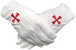 ATSKNSK Gants maçonniques Chevaliers Templiers Croix Rouge Coton Blanc