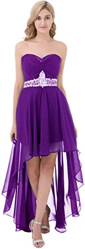 Poplarboy Women's Strapless Beaded High Low Prom Party Dresses Short Homecoming Gowns Size 20 Purple