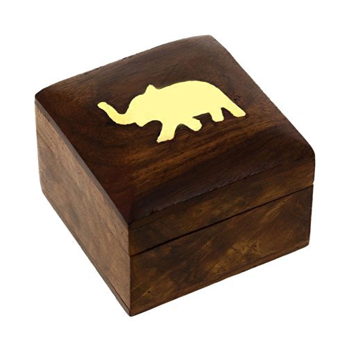 Indischer Elefanten-Schmuckbehälter - Kleines Holzkästchen 5 x 5 x 3,8 cm - Schmuckkästchen für Halsketten