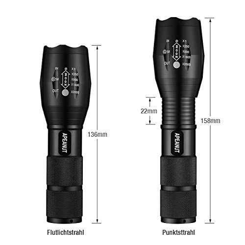 Taschenlampe LED | Apeanut 1000 Lumen wiederaufladbare Zoombar CREE XML2 T6 HandLampe | 5 Leuchtsmodis Einstellbar und Fokus Wasserdicht Fahrradlampe inklusive 18650 Batterieabdeckung | Kinder Radfahren Camping Außen Outdoor Haushalt Büro usw - 4