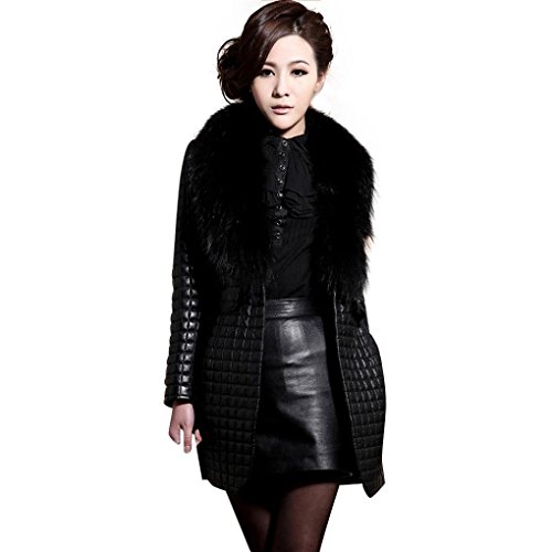 Preisvergleich Produktbild Elecenty Damen Lange Jacke Kunstleder Pelz Revers Cardigan Wintermantel Daunenjacke Pullover,Langarm Outwear Mantel Parkajacke Sweatshirt Oberbekleidung Weihnachten Overcoat Parka (S, Schwarz)