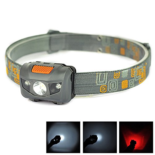 LingsFire® LED Stirnlampe, LED Kopflampe , 1 Weiße LED und 2 Rote LED, 4 Helligkeiten zu wahlen, LED Farradlampe, LED Stirnlampen, Kopfleuchten, Mini wasserdicht verstellbare Scheinwerfer Lampe für Running, Bergsteigen , Camping, Lesen, Jagd, Wandern, Nachtwanderung usw