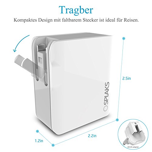 USB Ladegerät, Splaks [Built-in Safety Protection] 4-Port Schnell Aufladen Ladestecker Ladeadapter Ladegerät Charger USB-Netzteil mit Smart-Detective Technologie für iPhone iPad Tablet Samsung Galaxy, HTC, Sony, LG, Nexus,Motorola usw.EU-Stecker, weiß - 2