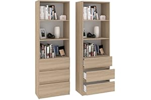 Framire B-3 Biurowy regał na książki w kolorze dębu Sonoma, 3 półki, 2 szuflady, regał na książki do salonu, sypialni, studia, biura 180 x 60 x 33 cm