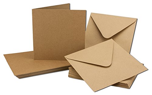 Kraftpapier-Karten inklusive Briefumschläge | 50er-Set | Blanko Recycling Einladungskarten in Braun | bedruckbare Post-Karten quadratisch Größe (gefaltet): 135 x 134 mm