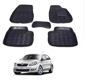 KOZDIKO TPE Car Foot Mats for Skoda Rapid/Volkswagen Polo/Volkswagen Vento , Black - Set of 5 Pcs