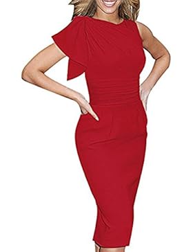 Whoinshop Damen Elegant Abendkleid Rundhals Etuikleid mit Falte Ärmellos Knielanges Cocktailkleid Pencil Kleid