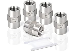 ERGAOBOY 2 Pcs 1/4" BSP Female Thread X 1/4" BSP Female Thread Forged Stainless Steel Hex Coupling Connection SUS 304 Pipe Fittings