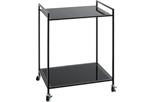 HAKU Möbel Tavolino su rotelle nero, Metallo, vetro di sicurezza - Dim.: L 50 cm x A 69 cm x P 36 cm, Stile: Moderno