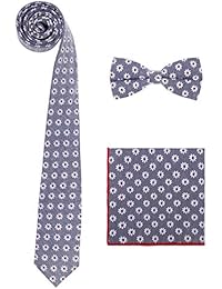 Venti Set Fliege//Einstecktuch blau-braun-wei/&szlig; gebl/&uuml;mt