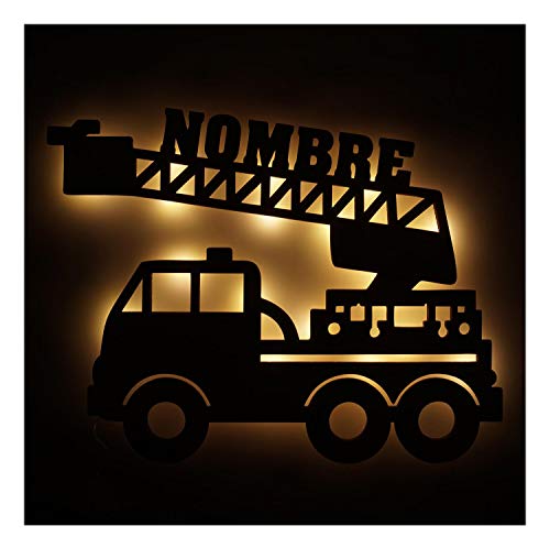 Lámpara de noche bomberos - Regalo para bautizos, Navidad, cumpleaños - fiesta bienvenida bebe sagrada comunión bebé niño niña niños - individual Único con nombre de deseo