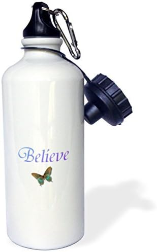 Sports Water Bottle Gift for Kids Girl Boy, Believe Aqua Butterfly Inspirational Words Motivational Stainless Steel Water Bottle for School Office Travel 21oz