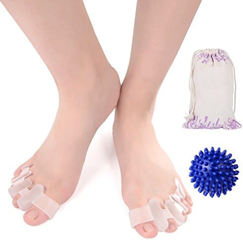 Emeauty Gel Toe Separators, 1 Massage Ball + 2 PACK Rubber Toe Stretchers for Men and Women Foot Pain Relief Bunions,Hammertoe