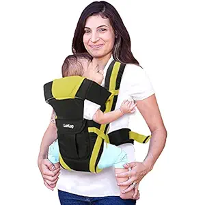 LuvLap Elegant Baby Carrier with 4 carry positions, for 4 to 24 months baby, Max weight Up to 15 Kgs (Black & Green)