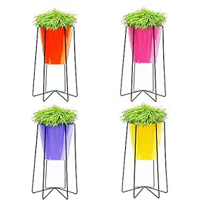 Ascent Homes Metal Iron Flower Pot Stand with Metal Bucket Planter-Set of 4