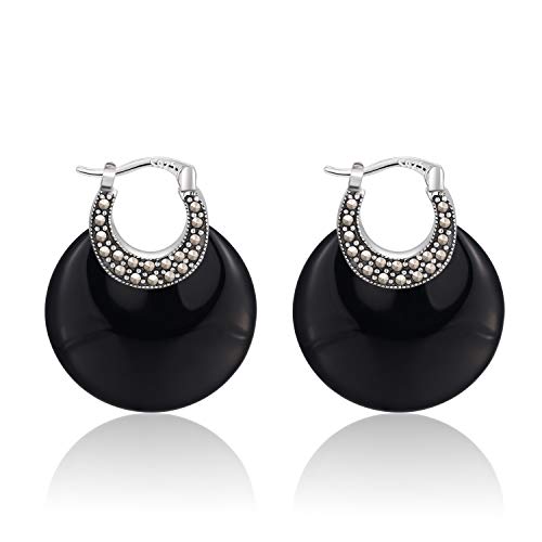 Bohême Noir Boucles d'oreilles en agate naturelle avec zircon massif Boucles d'oreilles en argent sterling 925 pour femmes bijoux fins