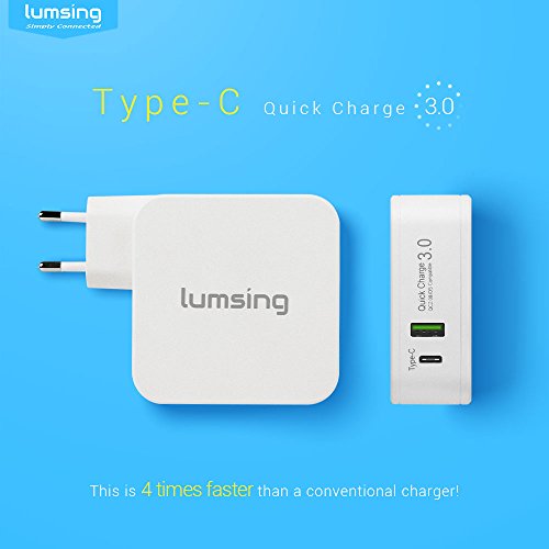 Lumsing Dual Port Quick Charge 3.0 und Typ-C Wandladegerät für Apple Macbook, Google Nexus 6P, HTC 10, Galaxz S7, LG G5 und andere Geräte(Weiß) - 2