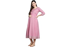 DUMMY SHAPE Women's Rayon Anarkali Maternity Dress Feeding Kurtis for Women with Concealed Nursing Zip for Breastfeeding & Pr