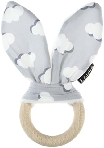Louka Teether (Rabbit Ears with) – Beech Wood and Fabric. Unisex Baby Name – Handmade.