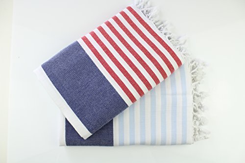 ANATURE Marina Hamamtuch – Navy Blue/Red – 100% Baumwolle – OEKO-TEX Standard 100 Certificat – Prewashed – super sanft – direkte Nutzung – Hamamtuch – Badetuch – Handtuch Backpacker – Strandtuch – Saunatuch – Babytuch – Turkish Towel – Pestemal – Fouta - 9