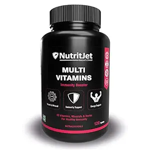 NutritJet Multivitamin For Men & Women - 120 Veg Tablets With Probiotics, 43 Essential Vitamins, Minerals and Herbs For Immunity, Energy, Biotin, For Healthy Hair, Skin & Nails