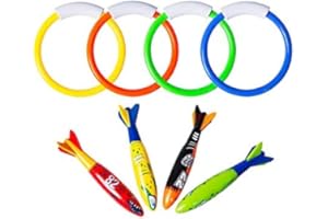 YHmall 8 Pezzi di Giocattoli da Immersione, Anelli da Immersione e Banditi Toypedo per Addestramento al Gioco Subacqueo, Regalo per Piscina Subacquea per Bambini Ragazzi Ragazze